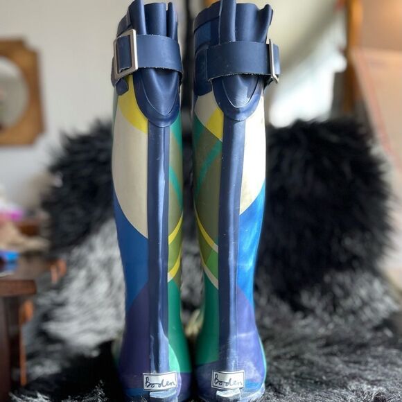 Boden Blue Plaid Rainboots Size 37 - Picture 3 of 4